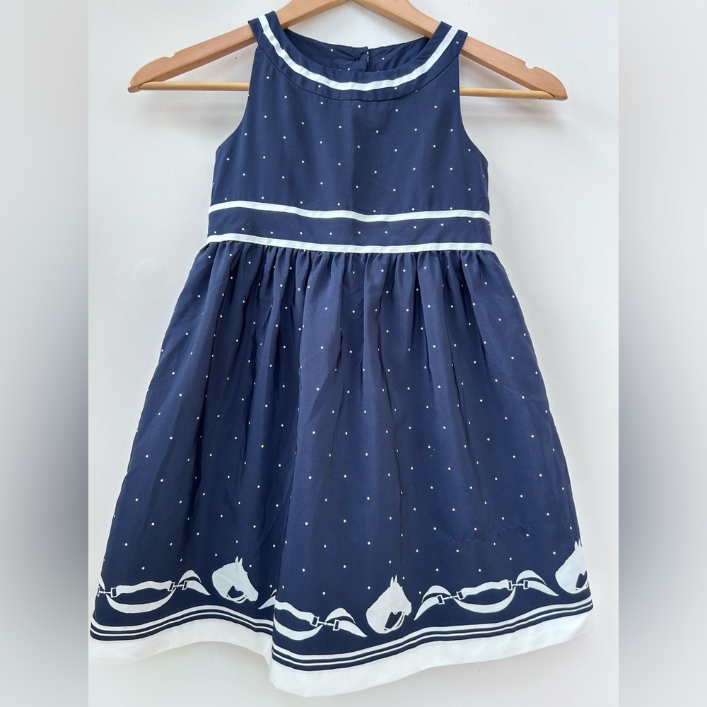 Janie and jack riding lesson navy horse border equestrian dress polka dot